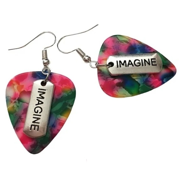 HANDCRAFTED Earrings Inspirational Message Repurposed Guitar Picks Tie Dye - Picture 1 of 5